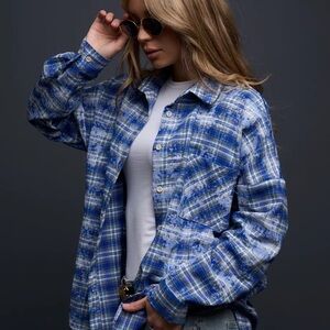 Vintage Plaid Shirt Blue Grey Medium